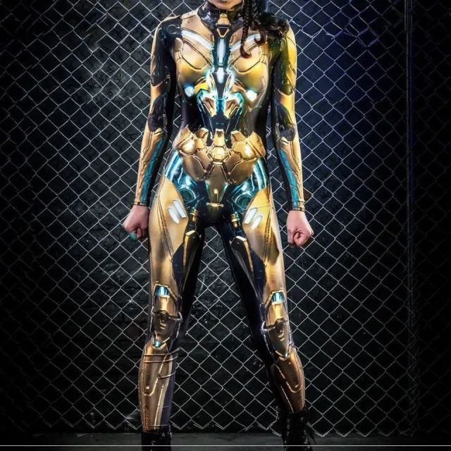 Machine Person Acting Performance Clothes Interlocking Tights Woman Gold - Shop at LoveMi