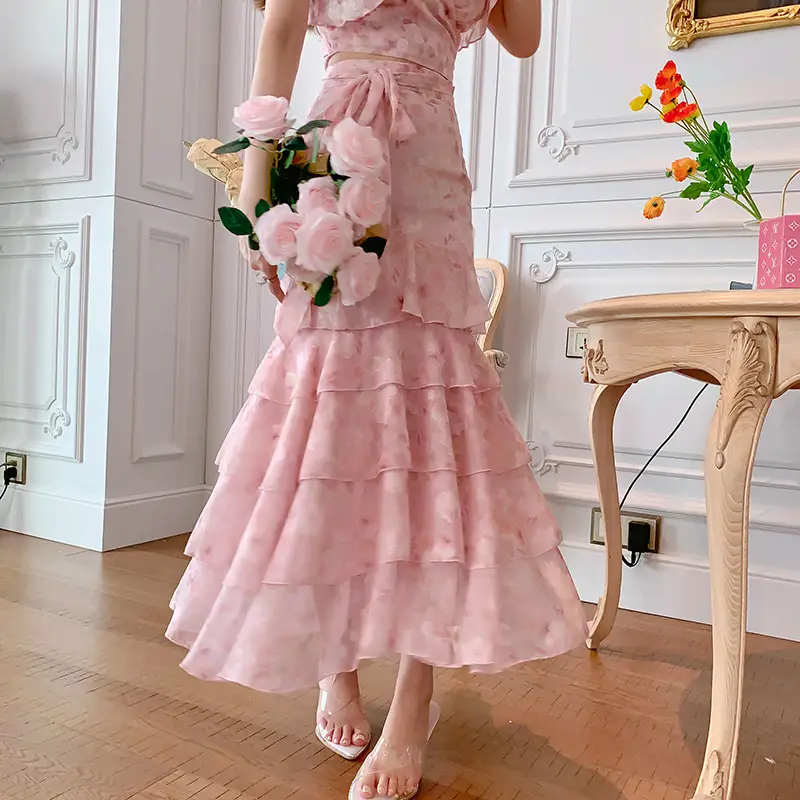 Summer Sweet Chiffon Top Fish Tail Skirt Set