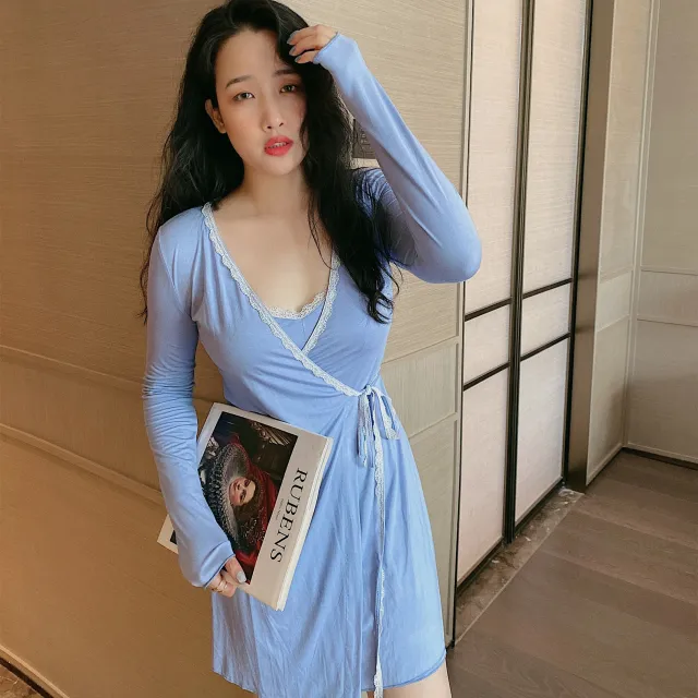 Women's Fashionable Suspender Nightgown V Neck Blue - Shop at LoveMi