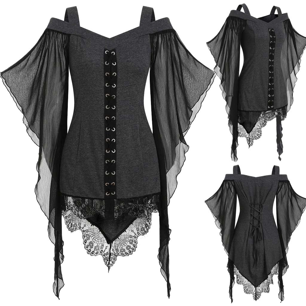 Gothic Swing Sleeve Irregular Panel Chiffon Shirt