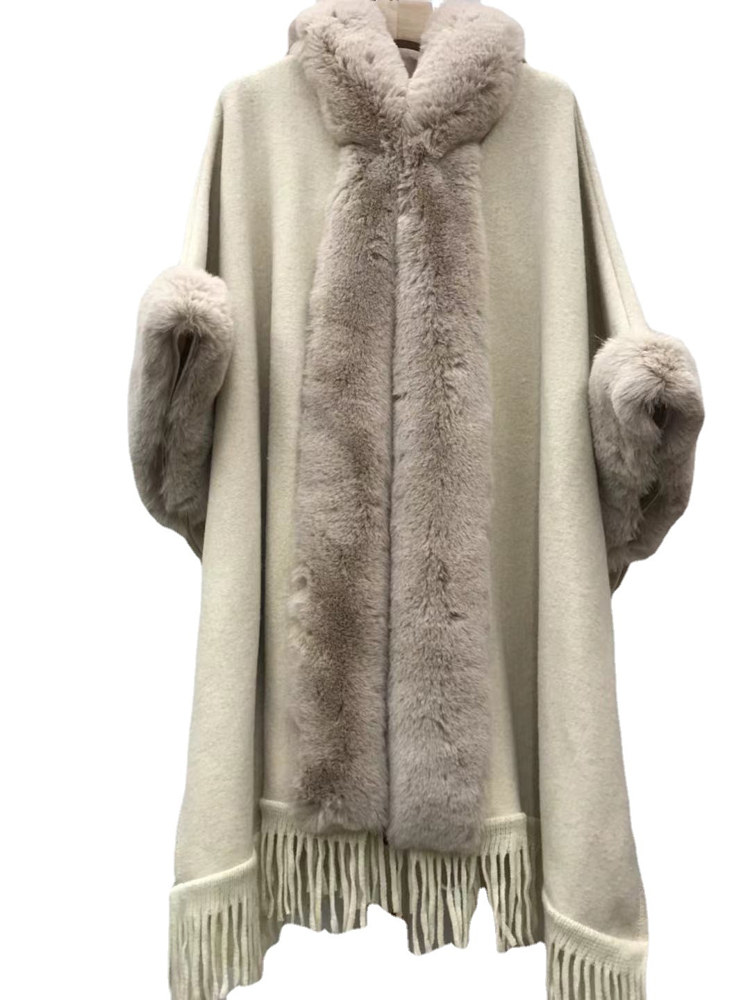 Hooded Tassel Knitted Cardigan Coat Cloak Shawl