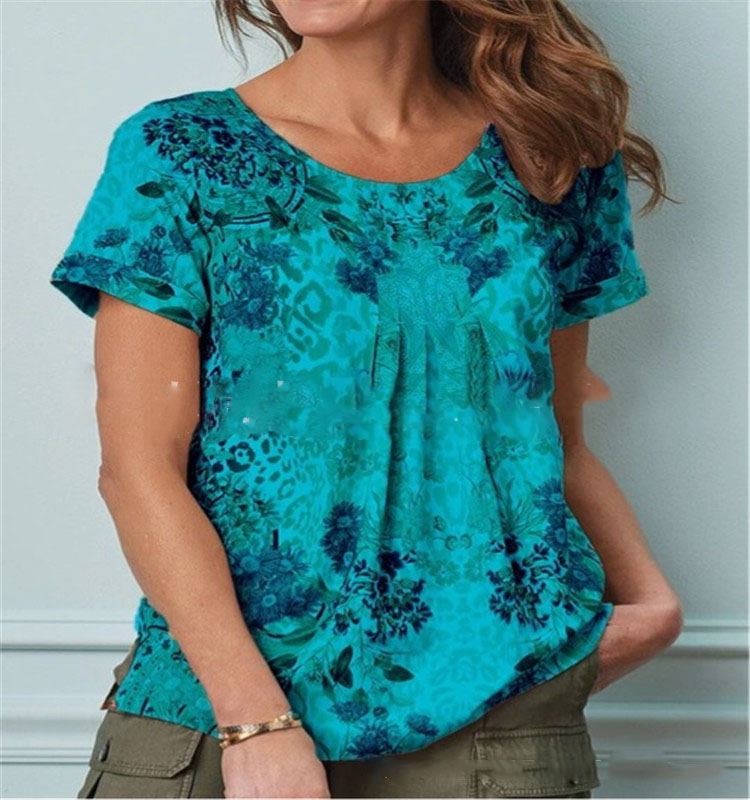 Title 3, Fashion Loose Print Round Neck Short Sleeves