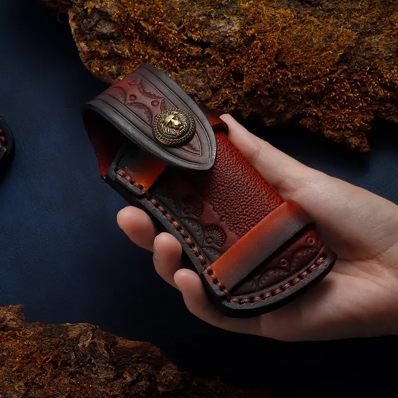 Planted Carved Leather Top Layer Folding Knife