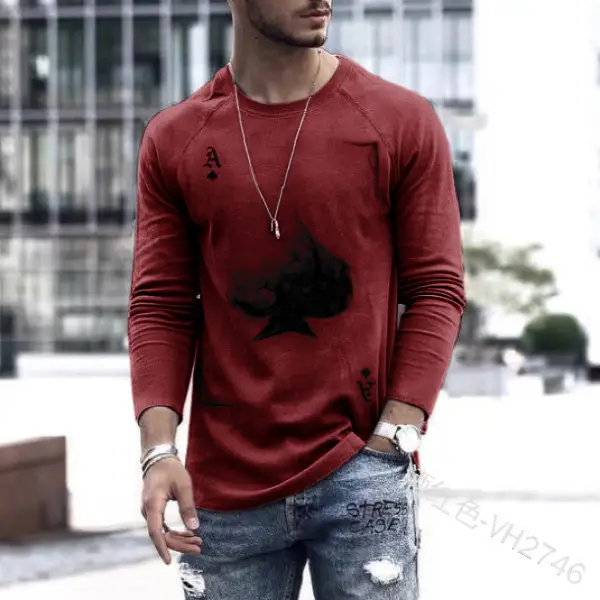 Long Sleeve Printed Round Neck Men's T-shirt