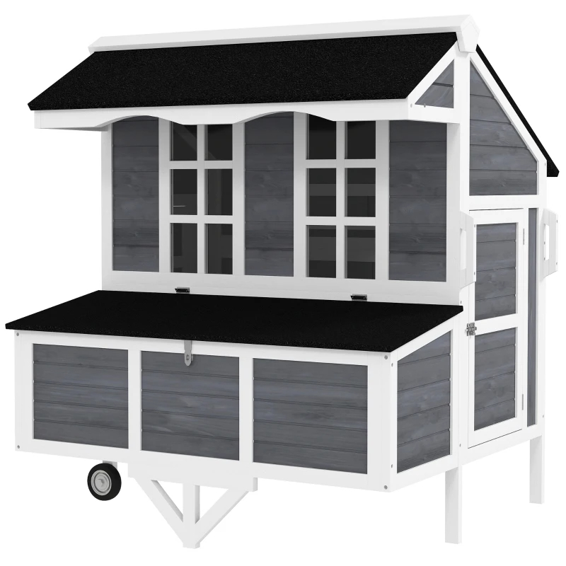 Chicken Coop With Wheels, Chicken Tractor With Nesting Box, Windows, Pull-out Tray, Perches, For 2-4 Hens, Gray