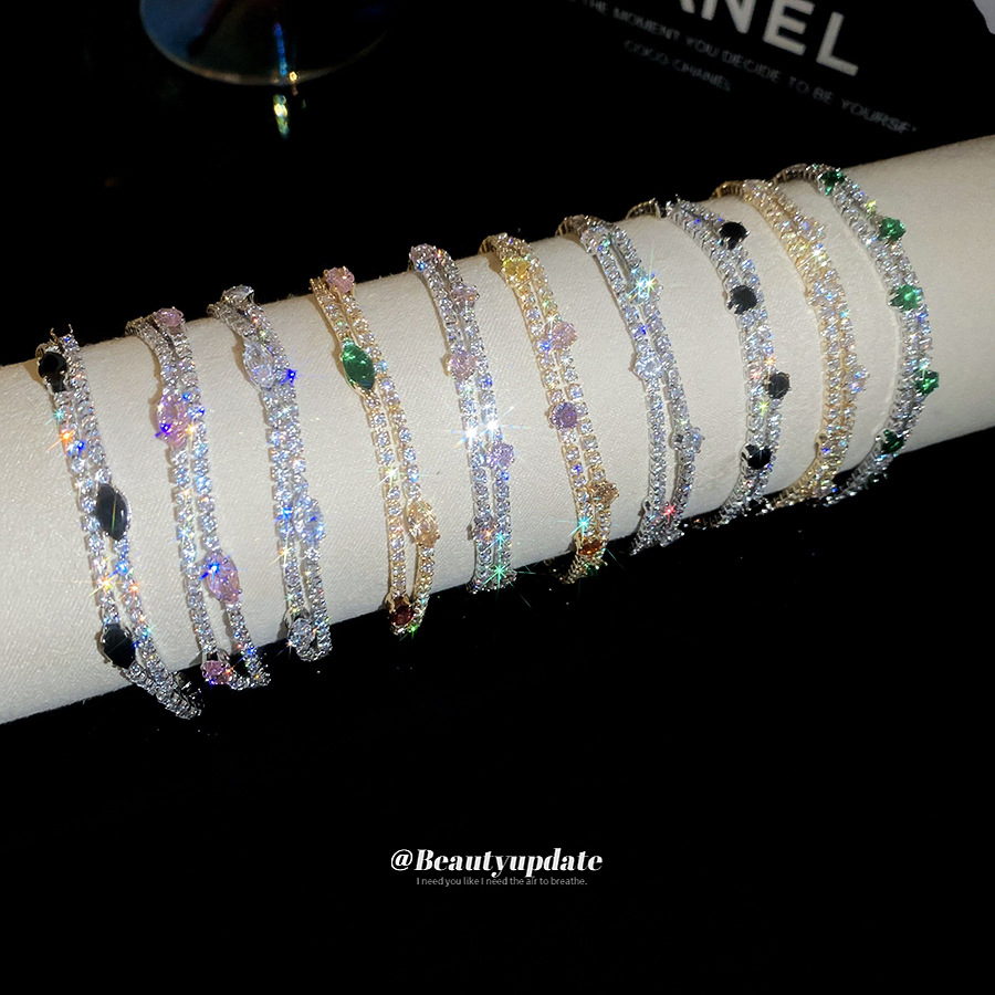 18K Real Gold Plated Simple Two Layer Round Cubic Zirconia Bracelet Dainty Exquisite Bangle Chic Fashion Jewel