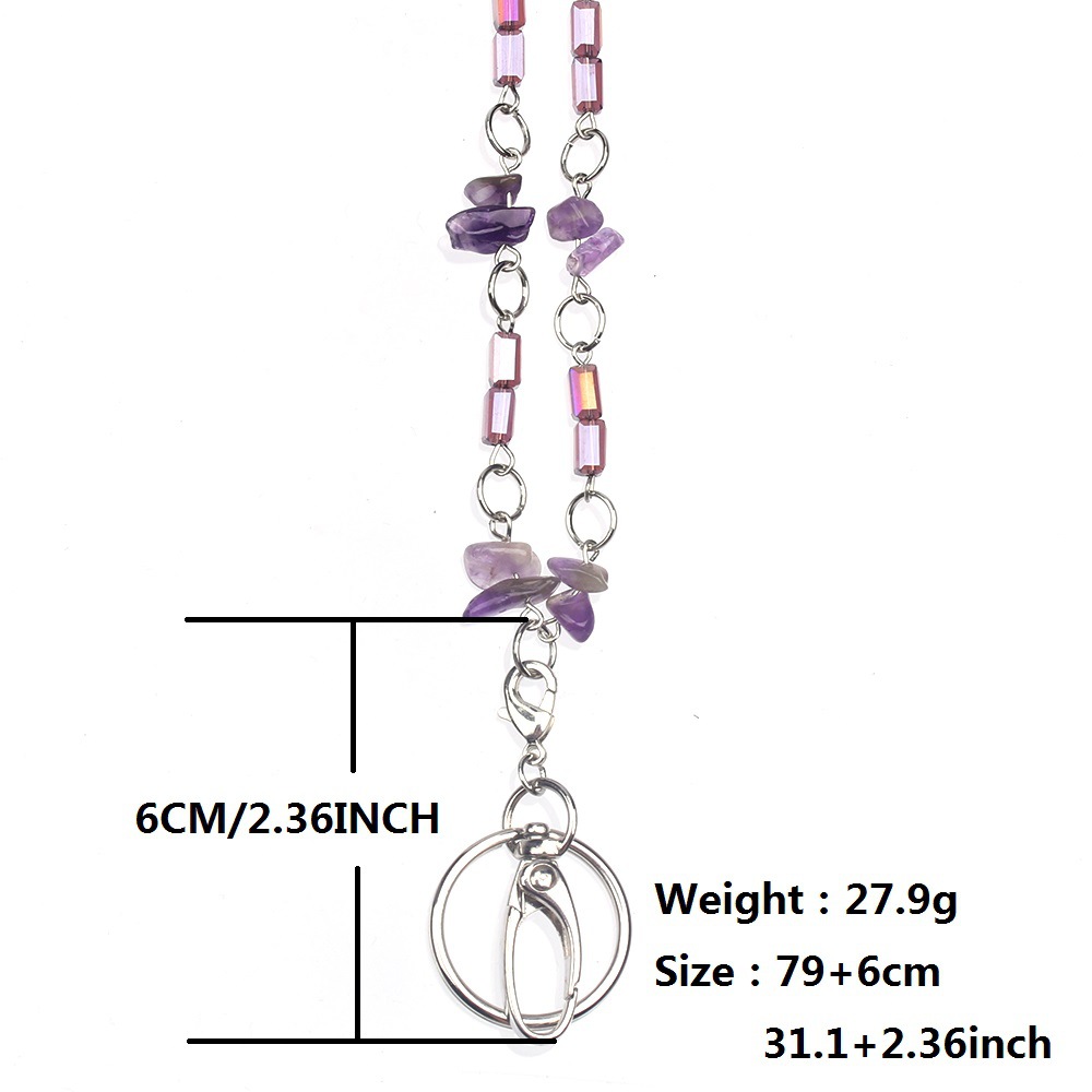 Easy Pull Clasp Necklace Purple Gravel Glass Beads Lanyard