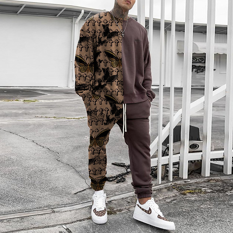 Long-sleeved Top And Trousers Printed Men's Two-piece Suit