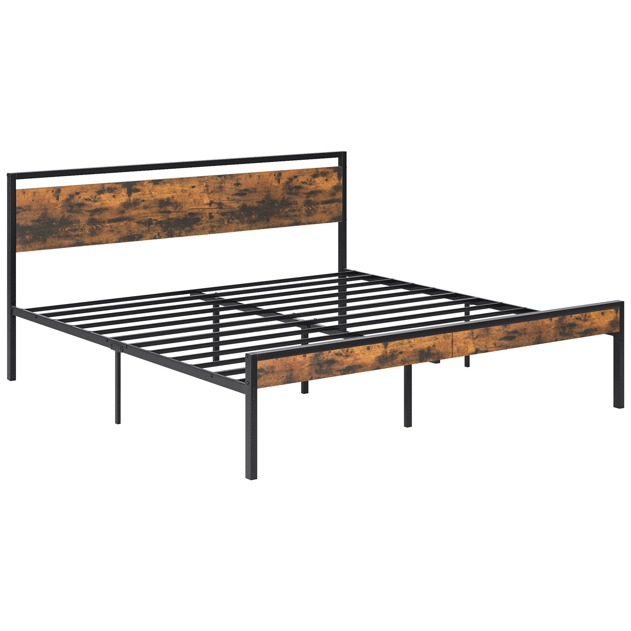 Heavy-duty Metal Platform Bed With Wooden Headboard, Capable Of Supporting 1000 Pounds, And With Storage Space Beneath The Bed. image 7