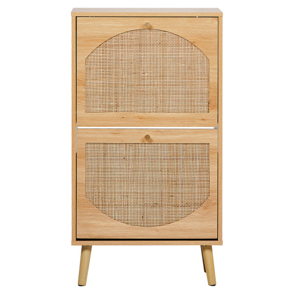 2-Tilt Shoe Cabinet With Arched Rattan Surface, MDF With Triamine, 54x24x98cm... 5