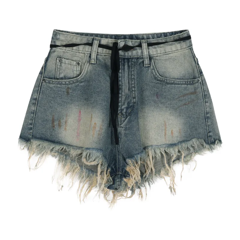 Women's Summer High Waist Vintage Raw Edge Denim Shorts - Nostalgic Blue