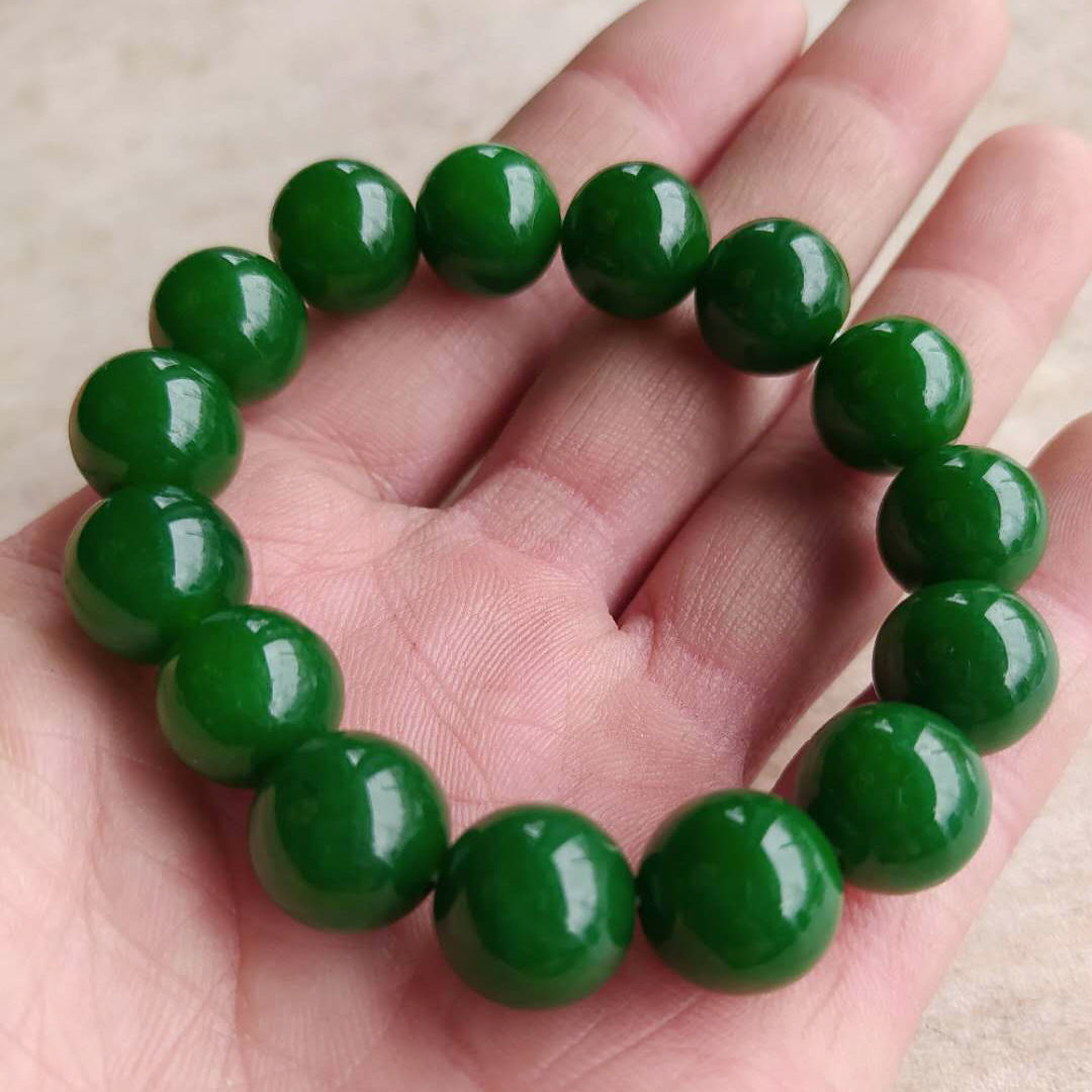 Title 3, Natural Xinjiang Jasper Jade Pulseira Espinafre...