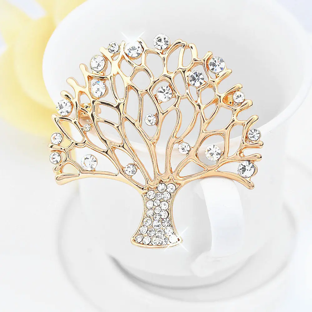 Rhinestone Small Tree Brooch High Profile and Generous Clothing