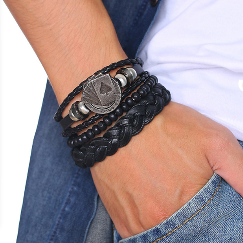 Title 4, Pulsera Multicapa para Hombre de Cuero Poker co...