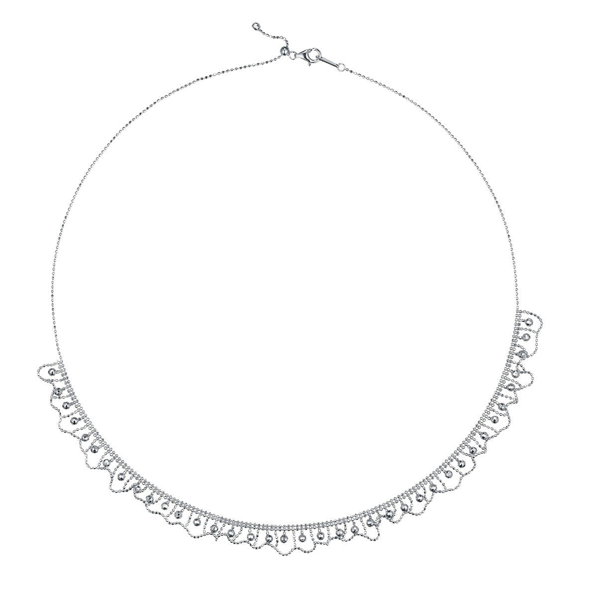 S925 Sterling Silver Scallop Edge Necklace 45cm Adjustable 9.5mm Wide 5.2g Platinum Gold Rose Gold Plated Gift Box