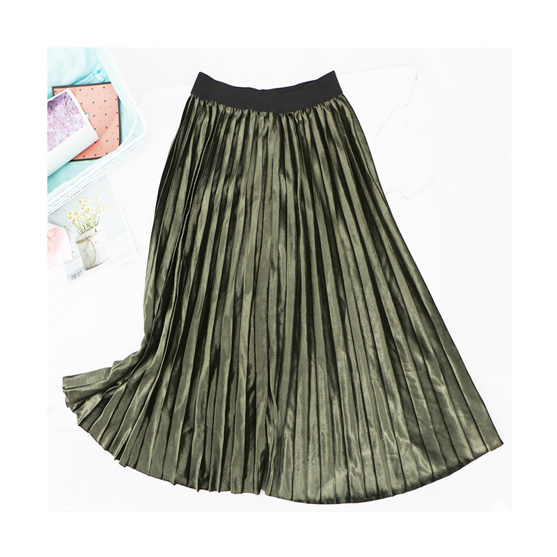 Title 5, High waist slim velvet pleated skirt