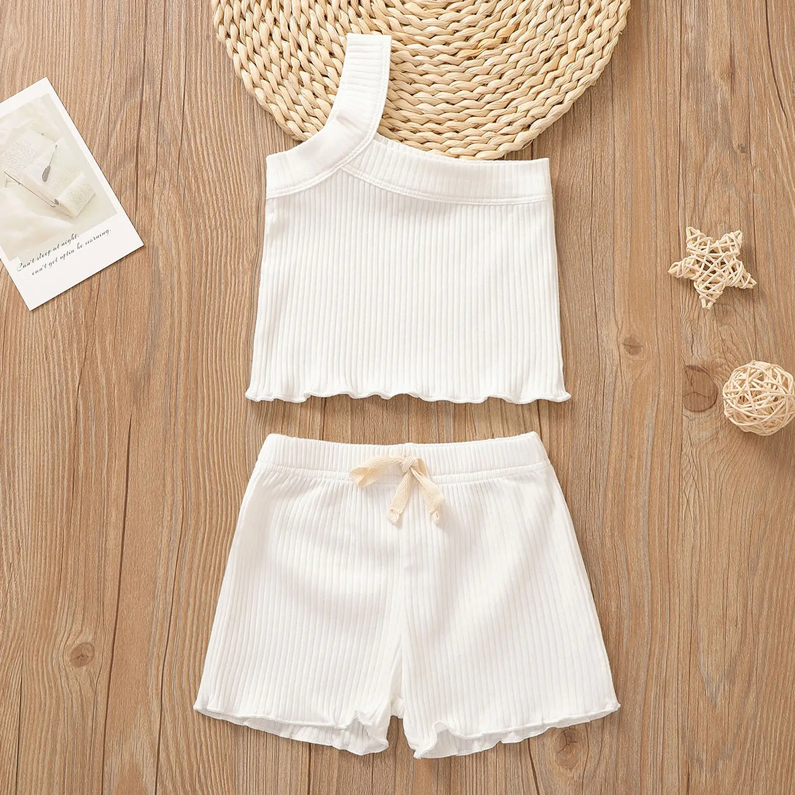 Summer Newborn Baby Cute Infant One Shoulder Solid Knit Sleeveless Vest Tops Shorts 2pcs