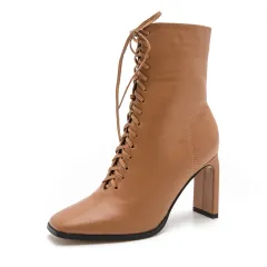 European And American Foreign Trade New Front Lacing Heel Boots For Women - Bronze-40 - View 1