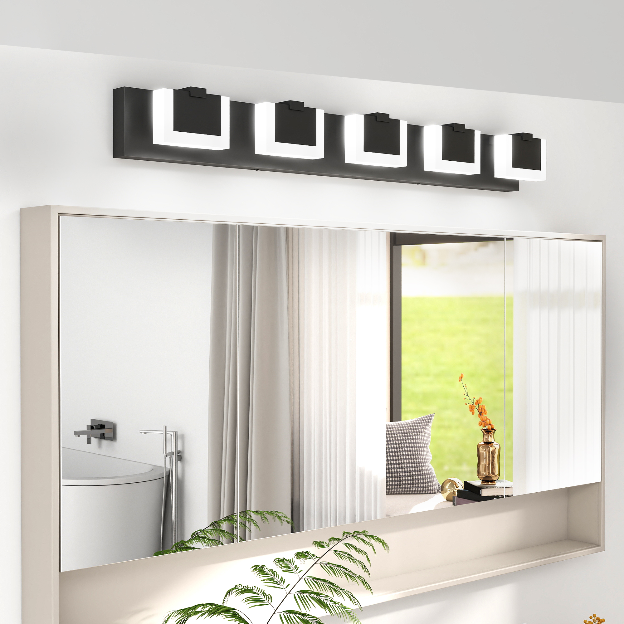 5 Lights Modern Black Vanity Light Up And Down Black Bathroom Lighting Fixtures LED Bathroom Wall Light Over Mirror 6000K