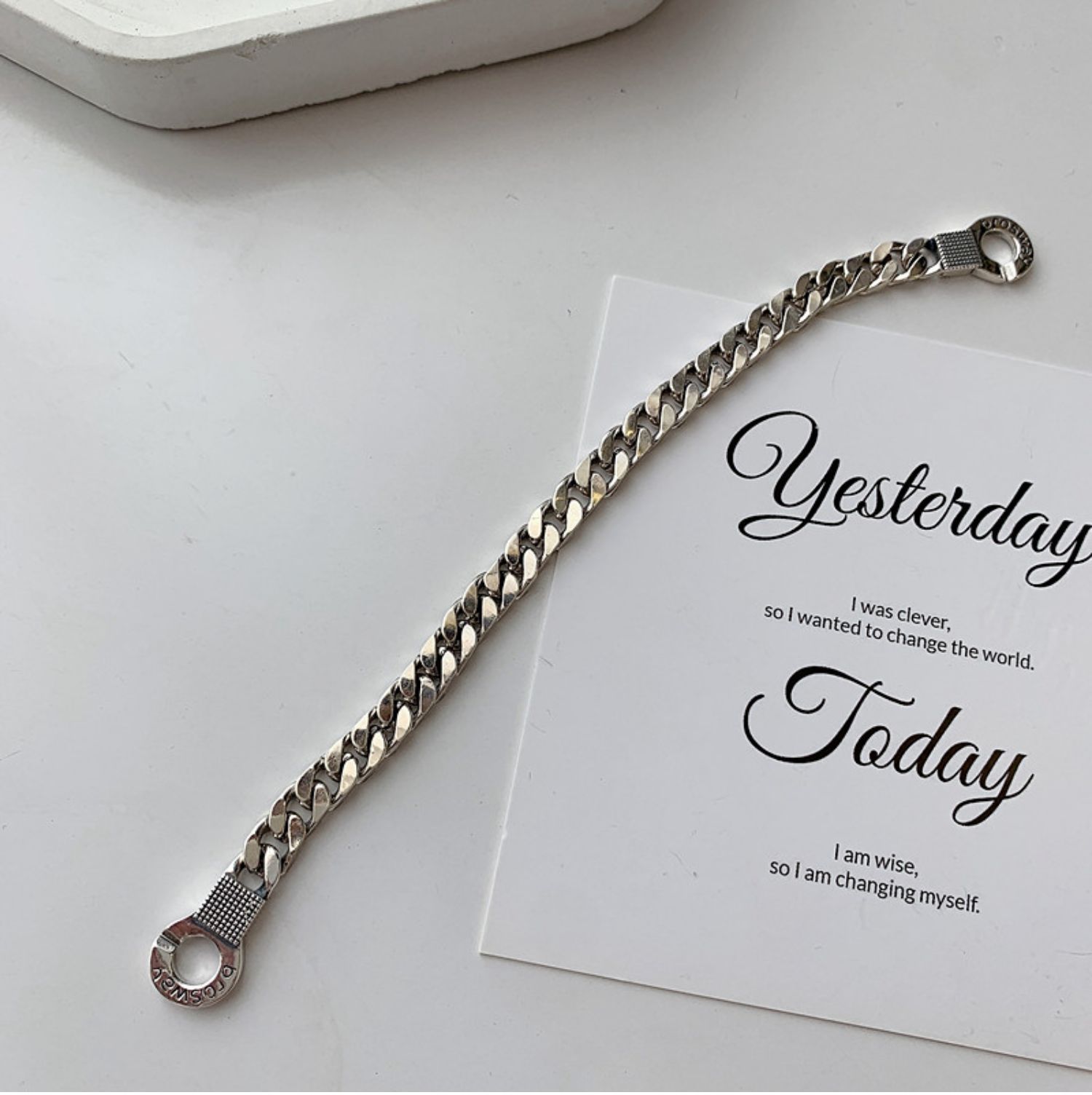 Vintage Distressed Thai Silver Chain Handcuffs Bracelet