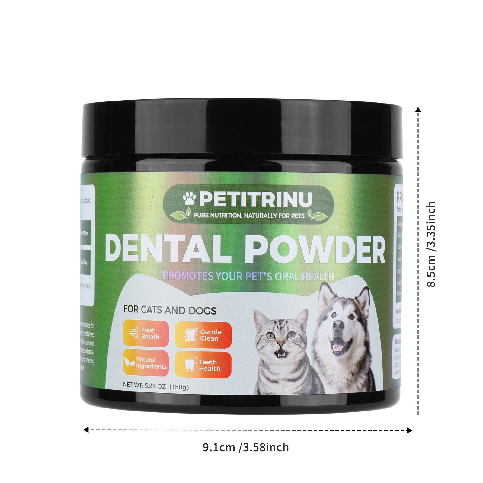 PETITRINU Natural Dental Powder For Cats And Dogs, Fresh Breath Gentle Clean Teeth Health Pet Oral Care Powder 150g