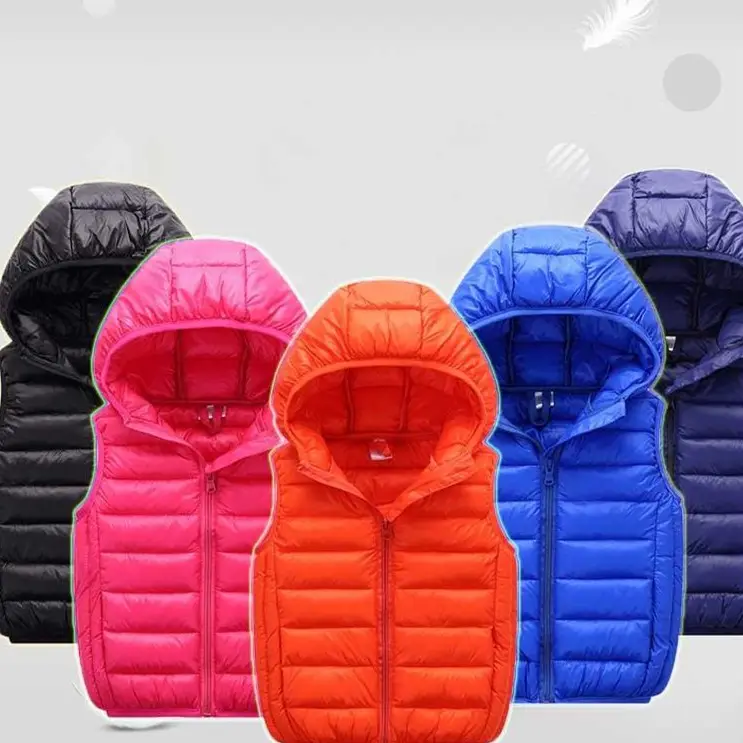 Children's Down Cotton Hooded Thermal Vest Solid