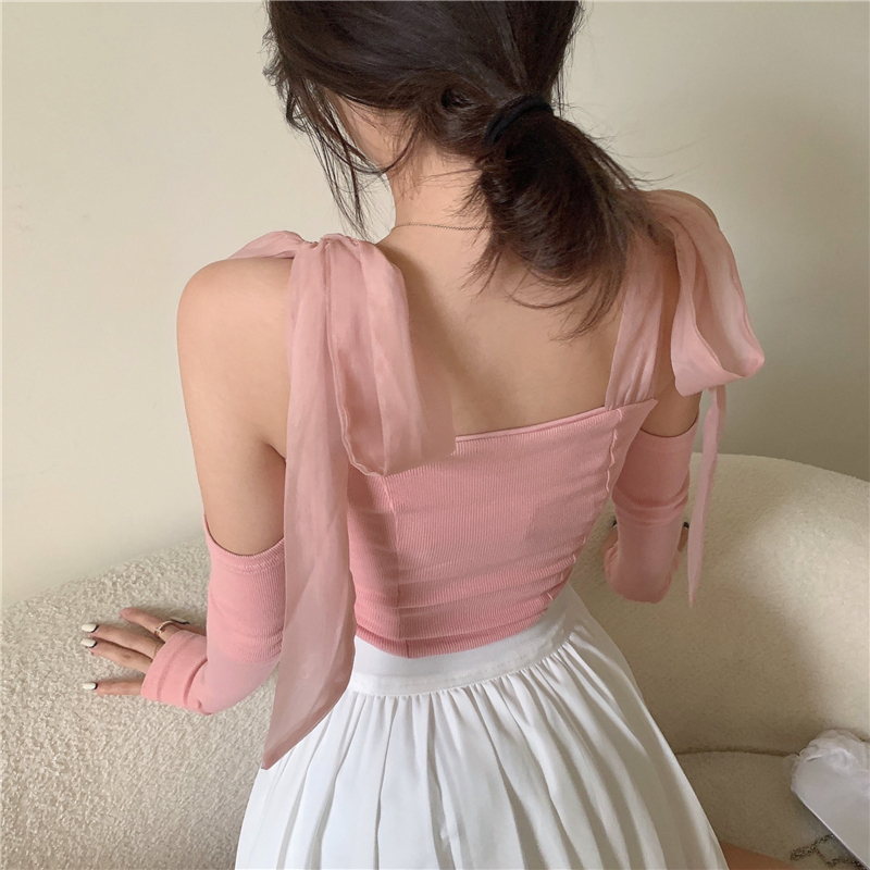 Chest Wrap Strap Bow Knit Tank Top