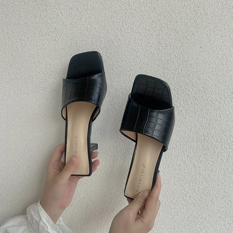 French Open-toed Niche Design Flip-flops - Black