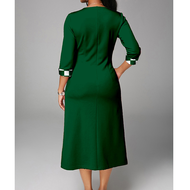 Women's New Hem Stitching Three Quarter Sleeve Round Neck Dress