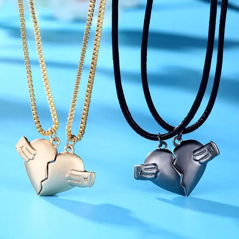 Creative Magnet Love Necklace 2pcs Heart-broken Shape Men