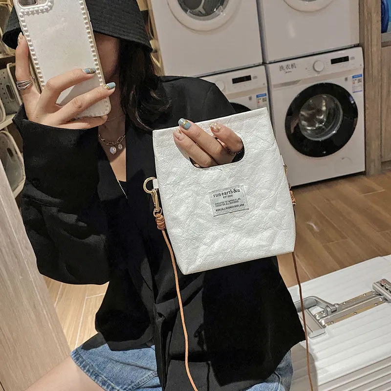 Crossbody Female Mini Mobile Phone Bag Japanese Simple One-shoulder Cute Bucket - White