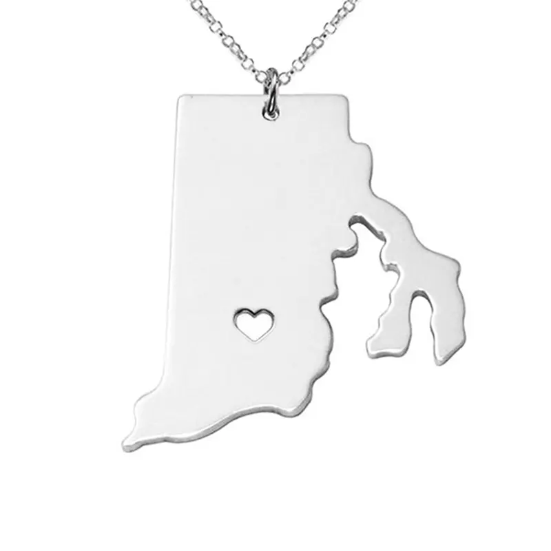 United States Of America Rhode Island  Map Stainless Steel Necklace