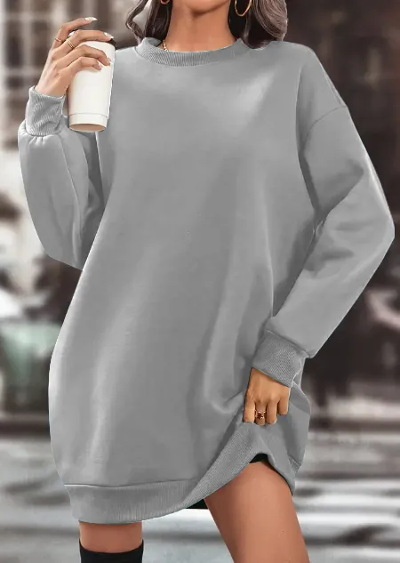 A Plain colored Knee length Dress For Ladies Grey - Shop at LoveMi