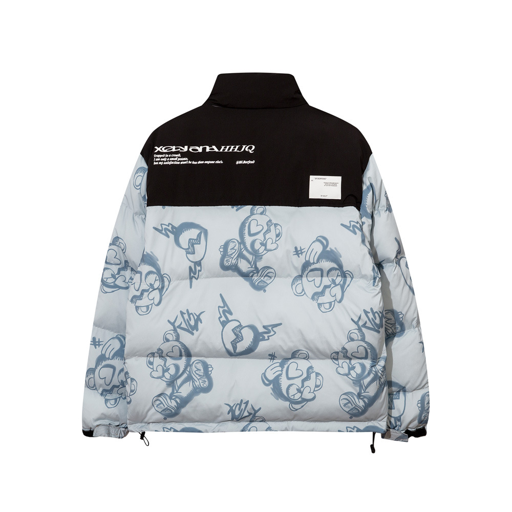 Loose Down Jacket Cotton Cartoon Printing Contrast Stitching