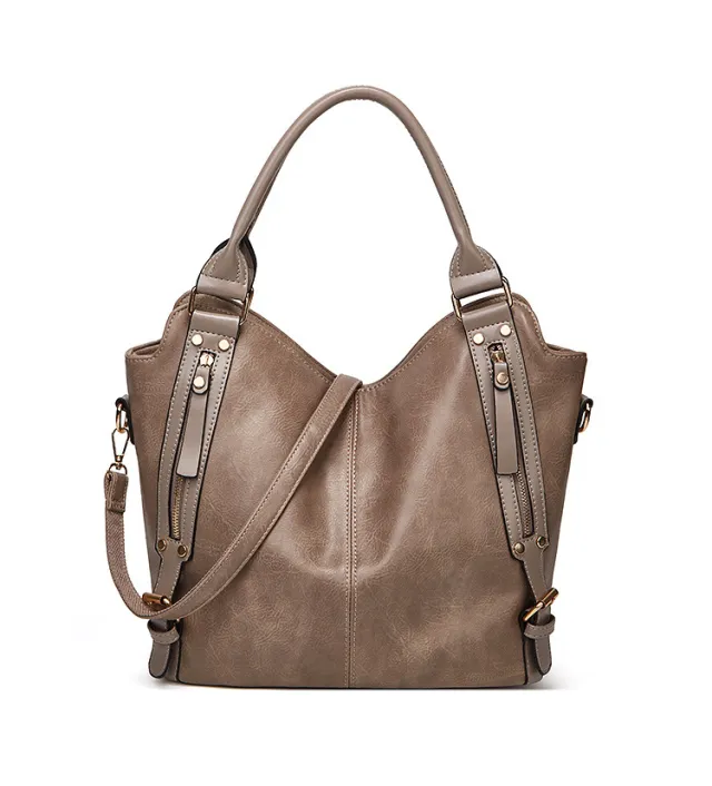 Women's Handbag Large Capacity Single Shoulder Messenger Oil Leather Bag Grey - Shop at LoveMi