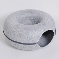Donut Cat Tunnel Bed Pets House Natural Felt Pet Cat Cave Interactive Toys Round Wool Felt Pet Bed Cat Training Toy Cat House - Light Grey - View 1
