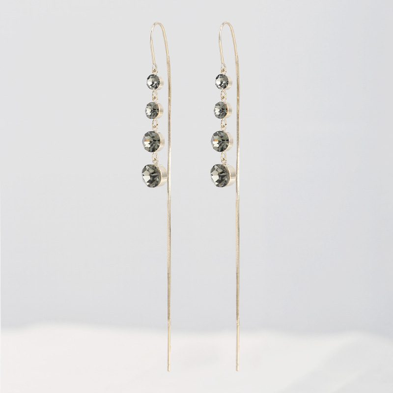 925 Long Zircon Earrings Korean Style Simple Geometry