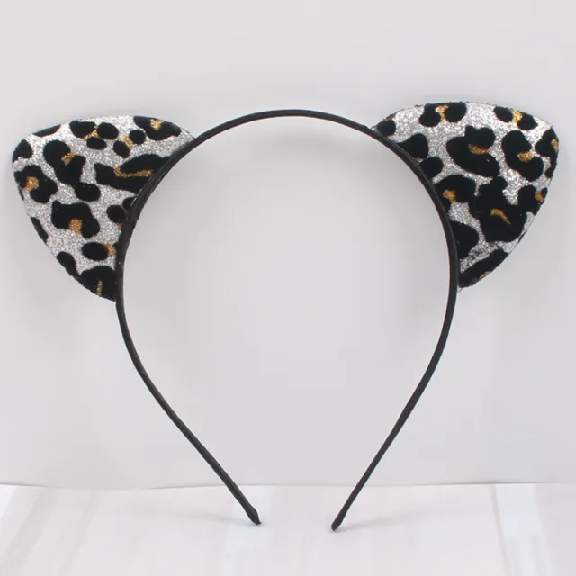 New Glitter Flocking Cat Ears Headband, Leopard Print Tiger Ears, Cute And Cute Headwear Silver - Shop at LoveMi