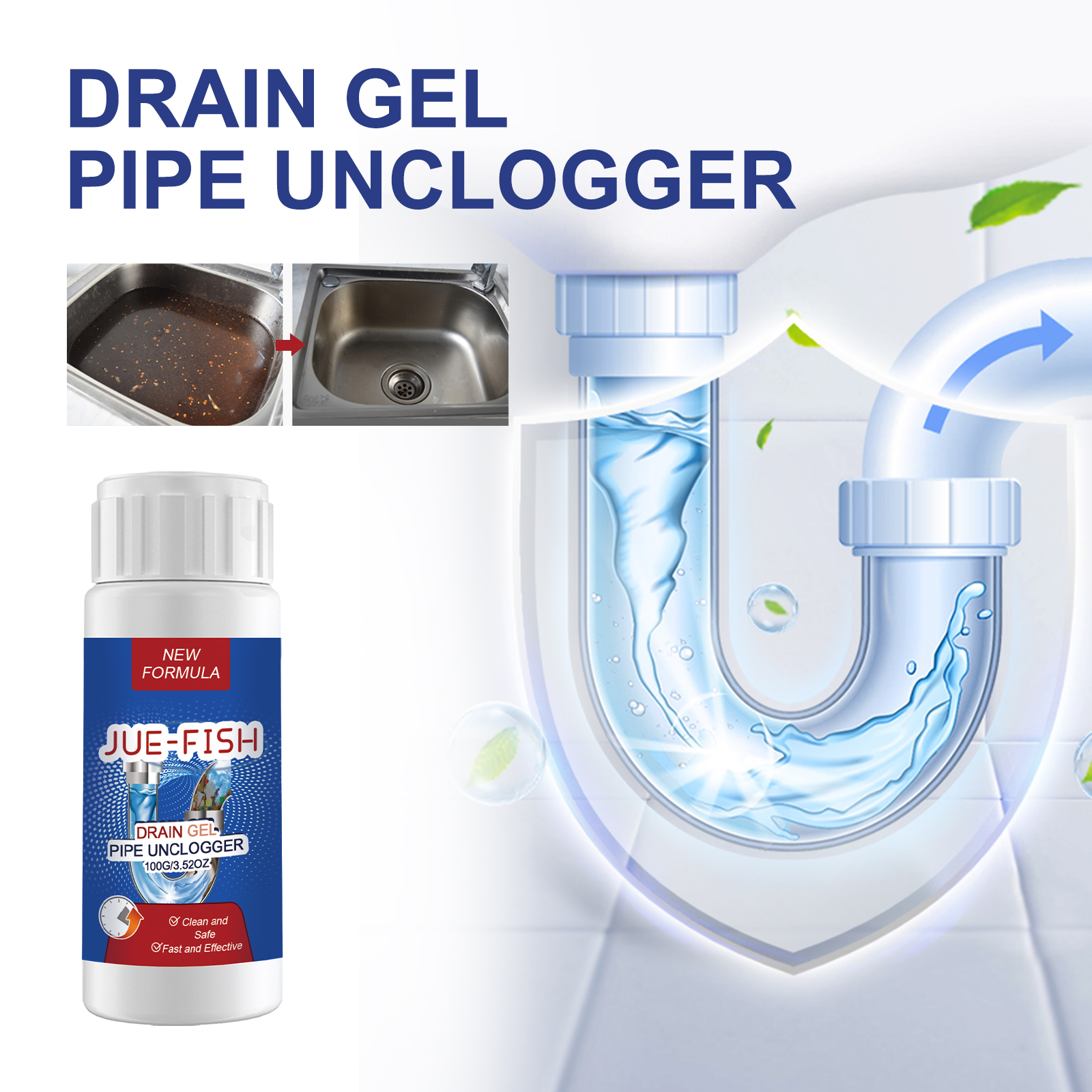 JUE-FISH Pipe Dredger Kitchen Bathroom Sewer Pipe Odor Cleaning, Dissolving And Preventing Blockage image 4
