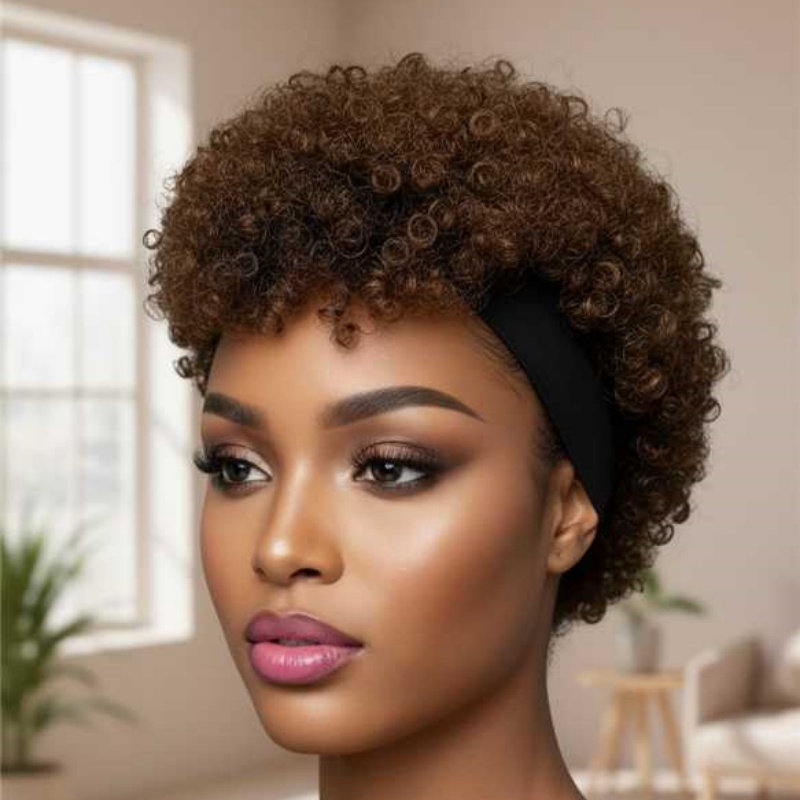 Human Hair, Brown Short Curly Wig, No Glue Required, Fluffyand Curly, Specially... 3