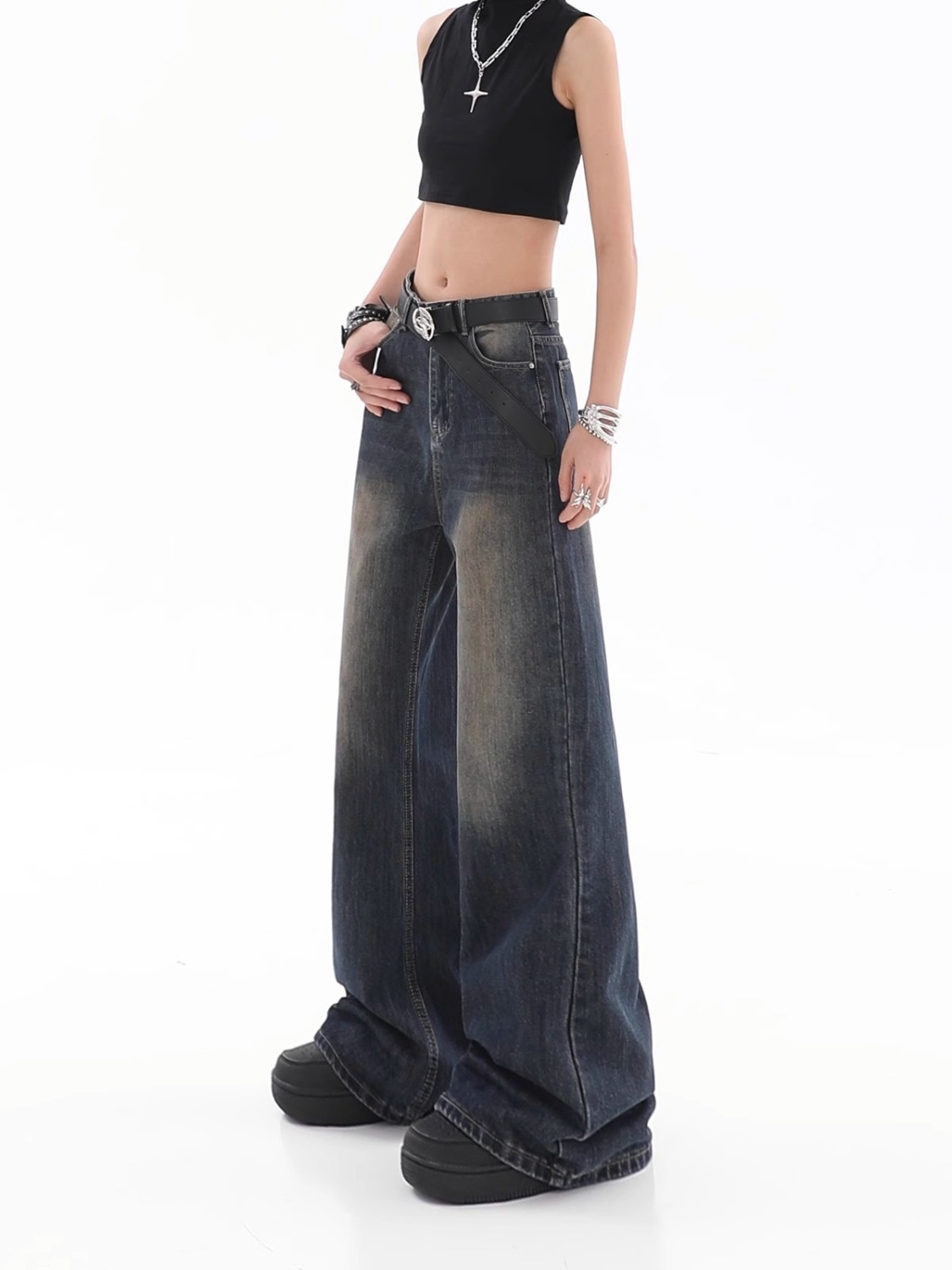 Title 6, Damen Loose Hänge Jeans Vintage Destroyed Strai...