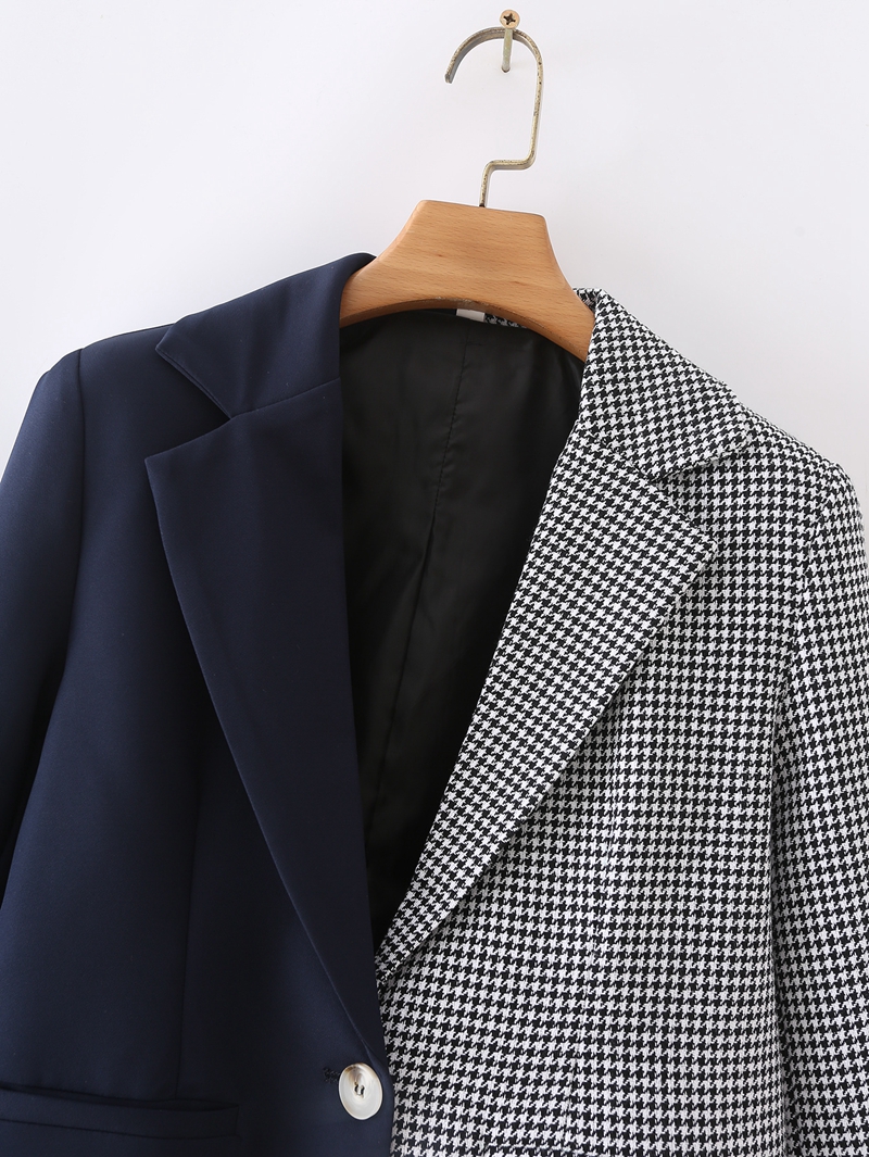 Houndstooth Color Block Suit Casual Jacket