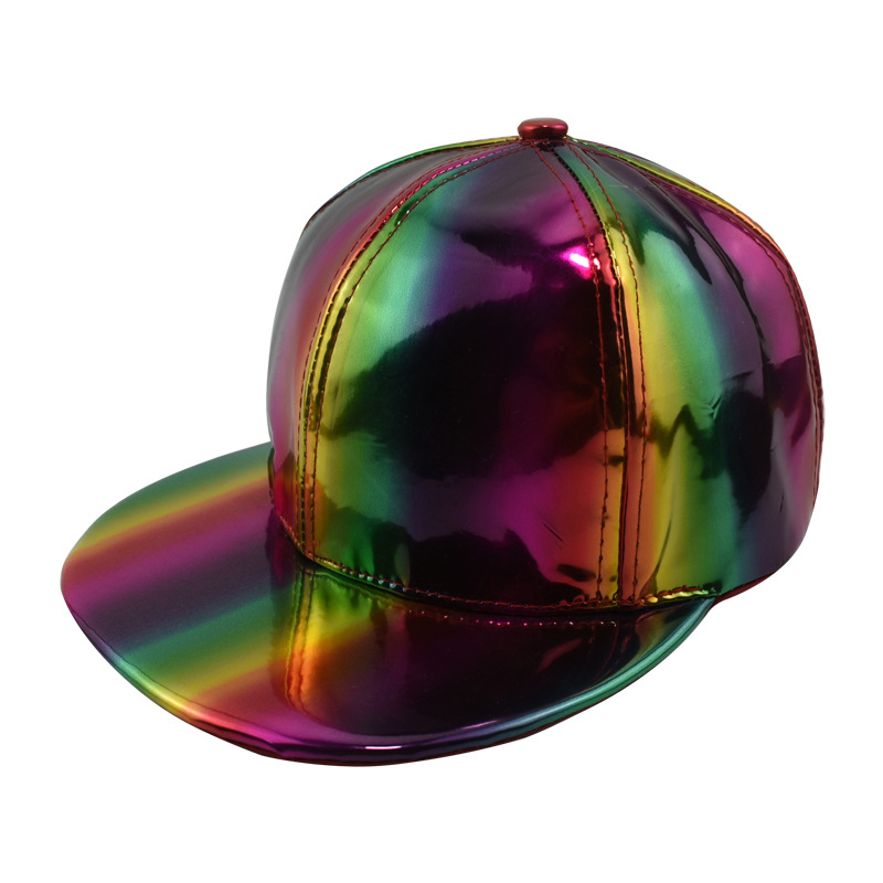 Summer Men's And Women's Shiny Gradient Color Fashionable Trend PU Leather Hip-hop Hats, Suitable For Daily Gatherings, Outdoor Street Photography