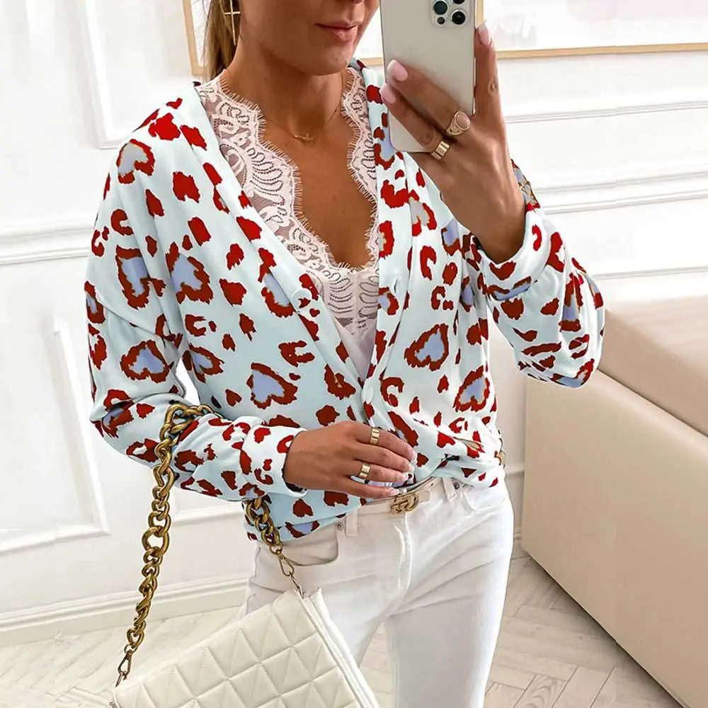 European And American Print Cardigan Single Breasted Long Sleeve Casual Ladies Top - Pattern Four