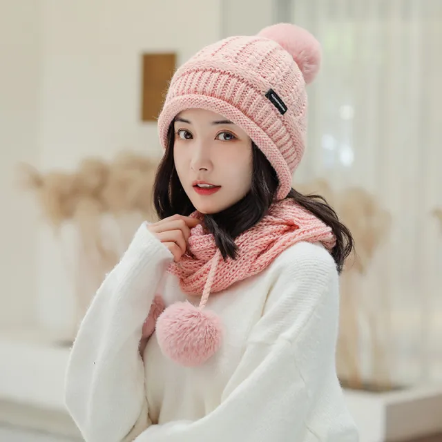 Women's Versatile Scarf Suit Knitted Hat Pink - Shop at LoveMi