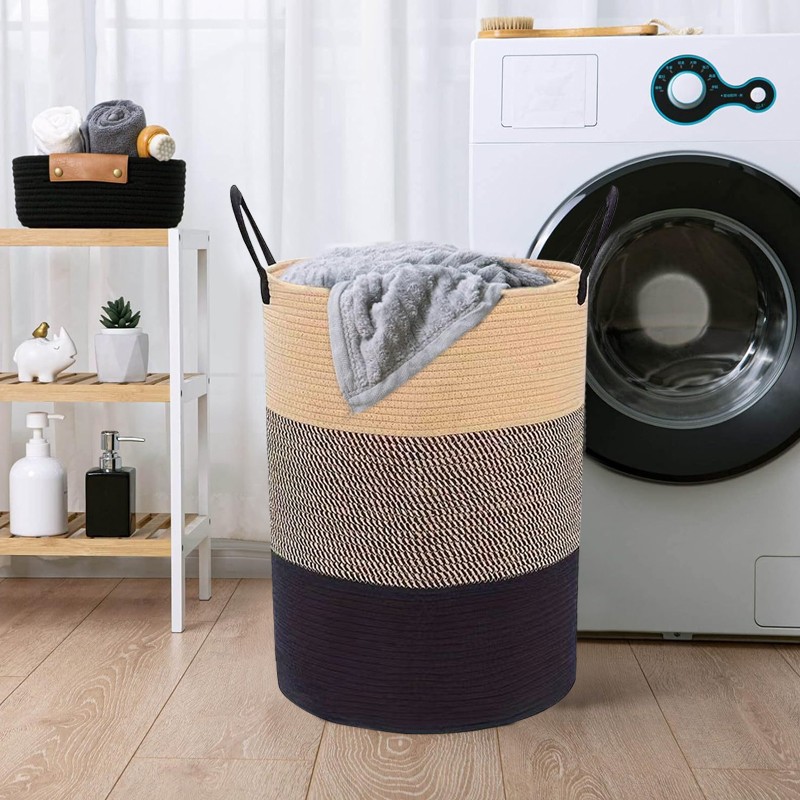 58L Cotton Rope Basket Large Blanket Woven Storage Organiser Nursery Laundry