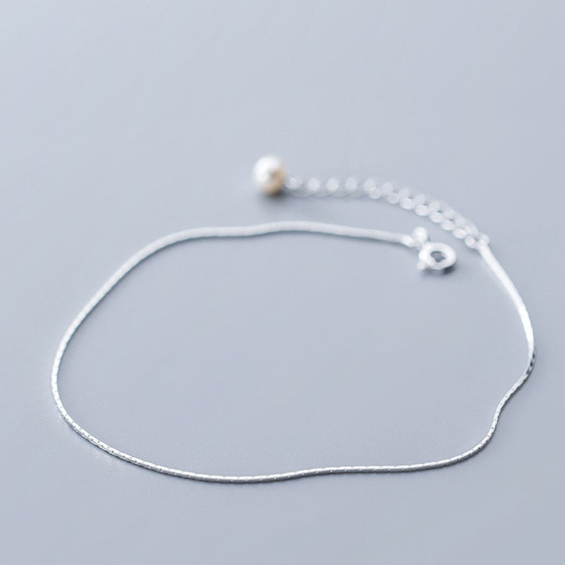 Title 5, Pearl Simple Snake Bone Chain S925 Silver Anklet