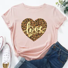 European And American Women's Leopard Love Print Loose Round - Light Pink - View 1