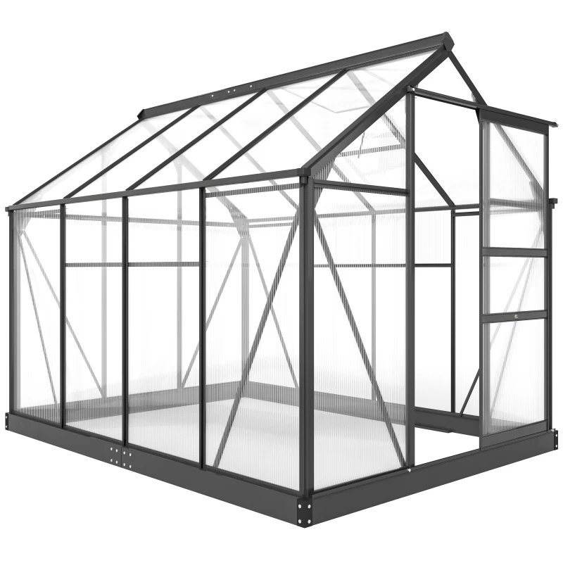 Polycarbonate Greenhouse, Heavy Duty Outdoor Aluminum Walk-in Green House Kit Vent DoorMultiple Packages Shipped. Please Pay Attention To The Dimensions And Weight In The Details.