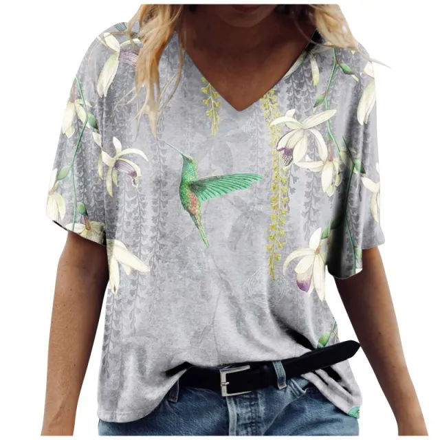 European And American Loose 3DV Neck Short Sleeves Lotus Root Color 6Xl - Shop at LoveMi